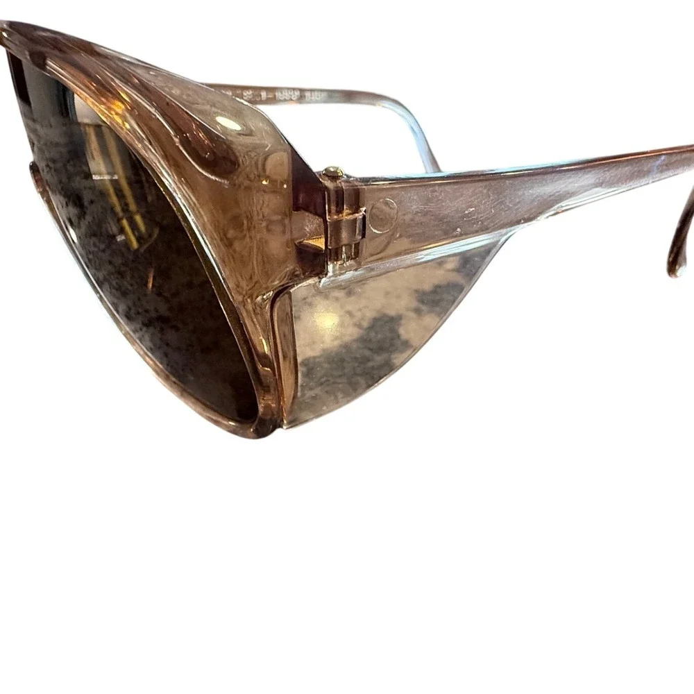 American Optical F-8000 Vintage Safety Glasses Tan Amber Shield ANSI Z87.1-1989